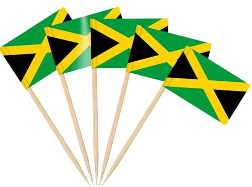 AhfuLife 100/200pcs Jamaica Toothpick Flags, Cocktail Stick Flag for National Day Sandwich Food Cupcake Toppers Tableware World Cup Party Supplies Pub Royal Event Decor (Jamaica, 100 Pcs)