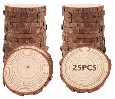 YAYODS 25 Stück Holzscheibe 8-9 cm - Runde Holzscheiben - Holzscheiben zum Basteln - Holzplättchen Rund - Baumscheibe für Tischdeko, Brandmalerei, DIY, Kunsthandwerk, Hochzeitsdekoration