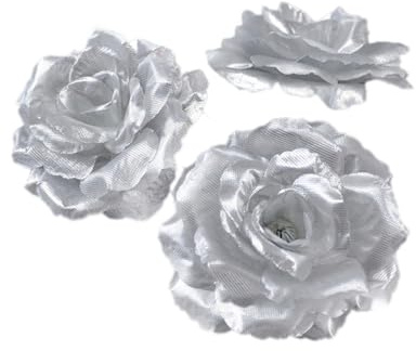 Anevous 10 fiore artificiali, teste di fiore, rose finte, artificiale, per fai da te, matrimoni, feste, festa della mamma, decorazione per la casa, argento