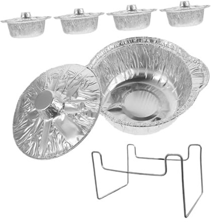 BESPORTBLE Große Pfannen Aus Aluminiumfolie – 5er-pack Runde Backtöpfe Mit Ständer Zum Kochen Und Grillen Im Freien