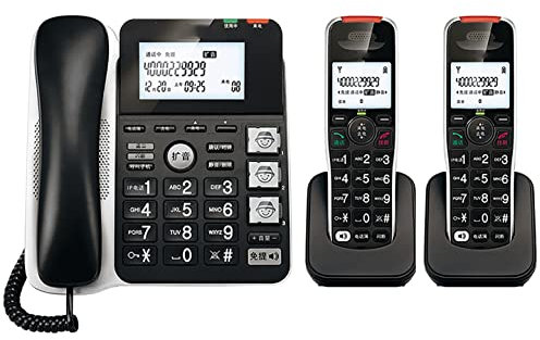 CAFIEDR Téléphone sans Fil + téléphone de Bureau combiné, Grand écran et Gros Boutons, 3 Groupes de numérotation d'image, Affichage de l'appelant, Appel à Trois, téléphone réside(Noir 2)