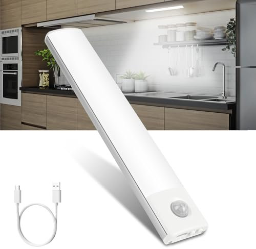 Vicloon Under Cupboard Kitchen Lights LED,3 Color Dimmable Cabinet Light Motion Sensor Indoor Rechargeable Strip Wardrobe Lighting,Magnetic Strip Light,Motion Sensor Cupboard Lights for Stairs,Kitchen