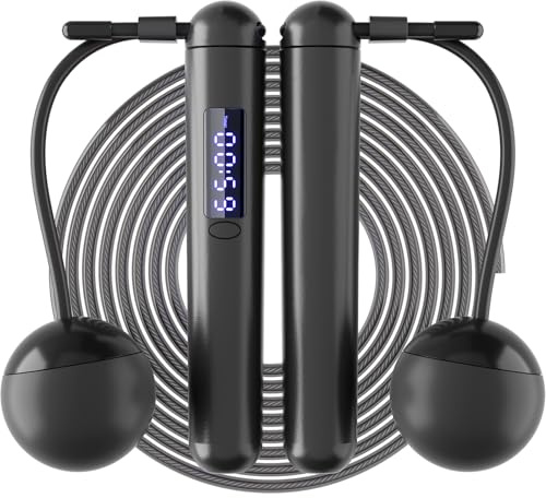 ACHDOFITS 2-in-1 Skipping Rope: Weighted & Cordless for Home, Real Rope for Outdoor - Smart LED Counter, Adjustable & Rechargeable for Adult Cardio