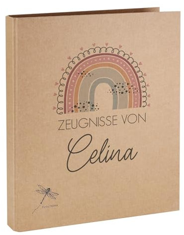 Striefchen® Zeugnismappe mit Regenbogen-Motiv, personalisierbar oder neutral, A4, Namensaufdruck (Regenbogen mit Namen)