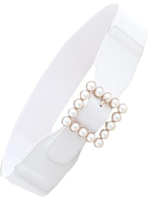 GAROZATION Damen Perle Gürtel Elastischer Mit Quadratischer Schnalle Weiß Perlengürtel Für Rockornament Dekorative Taillenbänder Damen Kummerbund