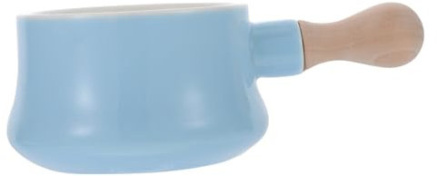 HOLIDYOYO Ciotola Porcellana Con Manico Legno Ciotola Per Zuppa Pasta e Dessert Ceramica Blu Capacità Per Colazione e Pranzi Casa