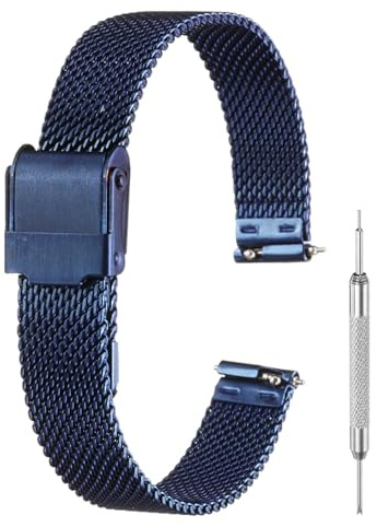 QUARKZMAN Correas De Malla Para Reloj Para Hombres Y Mujeres, Correa De Reloj De Malla De Acero Inoxidable De Liberación Rápida Pulsera Milanese Ajustable Reemplazo (12mm, Azul Oscuro)