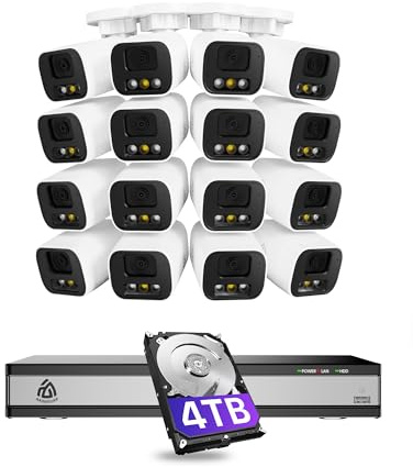 5MP 16CH Home Security Camera System, 16PCS Wired PoE IP Cameras Outdoor with Person/Vehicle Detection, 4K 16CH NVR with 4TB HDD, Spotlight Siren, 24/7 Recording, 2-Way Talk