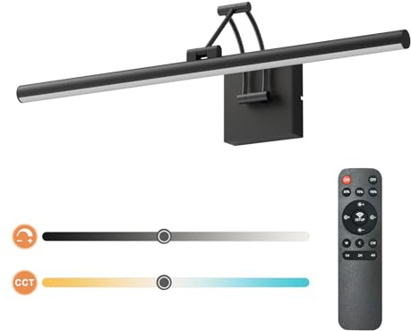 Tipace Hard-Wired LED Picture Light Fixtures,23.6IN 3CCT Dimmable Metal Artwork Display Lamp with Remote Control,Black Modern Picture Frame Lights for Paintings