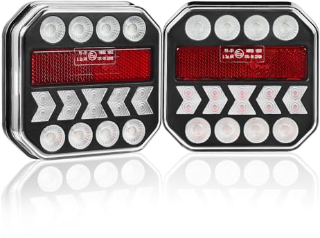 Qiping LED Rückleuchten Anhänger, Universal 12V Anhänger Rücklichter Beleuchtung, 5 Fonktionen mit ECE E-Geprüfte für KFZ Traktor Caravan PKW