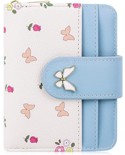 Farcauo Portemonnaie Damen Geldbeutel Frauen Geldbörsen Klein Damen Portemonnaie Mini Geldbörse Blau Damen Brieftasche Kawaii Schmetterling Karte Portemonnaie für Frauen