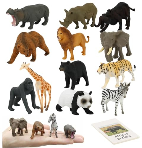 24-teiliges Montessori-Tier-Match-Set, pädagogisches Tier-Match-Spiel mit simulierten Wildtieren und englischen Karten, Kleinkind-Matching-Spiel für Kleinkinder, Lernspielzeug, Tierfiguren für Kl