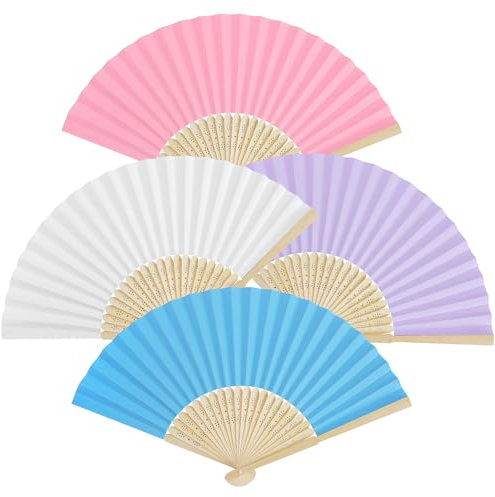 Leikedun 4 Pack Paper Fans, Bamboo Wooden Folding Hand Fan DIY Handheld Fan for Wedding, Preference, Performance, Dancing,Home Decoration