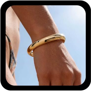 Cybche Punk Wide Chunky Bracelets Round Gold Bangle Bracelets Hinged Classic Bracelet Minimalist Metal Bracelet Stacking Gold Bangle Jewelry for Women