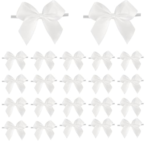 Lihetymg 50 Stück Satinschleifen Geschenkschleifen Satinschleifen Geschenk Schleifen Mini Satinschleifen für Weihnachten Hochzeiten Verpacken Geschenken, Tischdeko Hochzeit (Weiß)