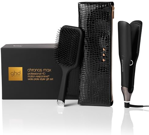 ghd Chronos Max Festliches Geschenkset - Breiter Platten-Haarglätter mit Paddelbürste und hitzebeständiger Tasche, 85% größere Platten