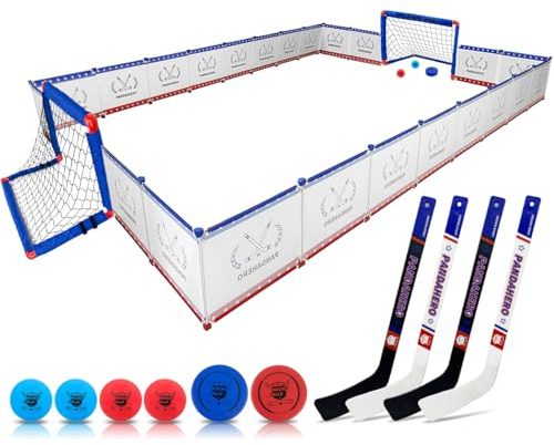 Knee Hockey Rink Set Christmas Stocking Stuffers Hockey Gifts for Kids | Hockey Gifts Set with 2 Hockey Net 4 Hockey Sticks 6 Hockey Balls for Toddler Kids