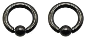 2 Stück schwarze chirurgische Edelstahl Captive Bead Ring Spring Action Circular Barbell Septum Piercing Nasenring Hoop Helix Ohr Expander, 12G-00G - 0,48 Zoll Große Gauge Körperpiercing BCR PA, 12G