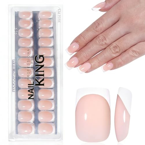 32 Stück Rosa French Press on Nails - Nails zum AufklebenKünstliche Fingernägel Kurz Full Cover Quadratisch Nägel Zum Aufkleben, Natürlich Fake Nails für Damen Frauen Nagelspitzen (Nude, 32PC)