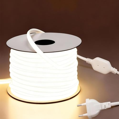 Q.Laomi COB LED Streifen 10M, 230V Direktanschluss LED Strip Outdoor Wasserdicht, Selbstklebend Lichtband Aussenbereich Flexibel Lichtschlauch 4000K Naturweiß für Innen Außen Dekoration Beleuchtung