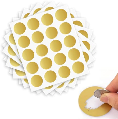 200 Pcs Tarjeta Rasca Pegatinas - Tarjetas Rasca y Gana Redondas Personalizables de 25 mm, Ideales para Postales, Cartas Sorpresa, Mensajes Secretos, Libros de Visitantes, Fiestas y Regalos (Oro)