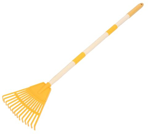 EPIGEIST Rastrello da Giardino Piccolo in Plastica Giallo 14 Denti con Manico Staccabile 87 CM per Pulizia Foglie Manutenzione Prato Aiuole e Campeggio Esterno