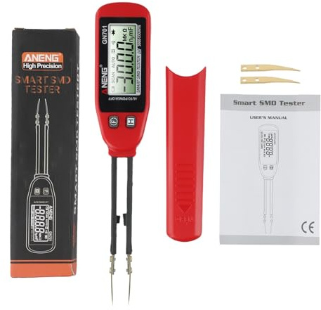 Gettimore Testeur numérique intelligent GN701 pour puce SMD - Test de diode de continuité de résistance de capacité, écran LCD, stockage des données et mise hors tension automatique, batterie CR3032