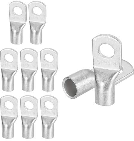 sourcing map 10 Pcs Tinned Copper Wire Lugs 2AWG 21/64 Wire Connectors Marine Grade Battery Cable Ends Ring Terminals SC35-8NH Battery Cable Lugs, Silver