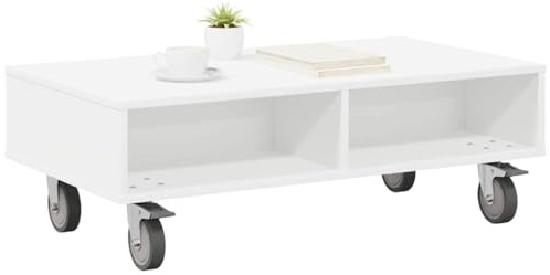 vidaXL Sido bord med hjul Vit 90 x 50 x 30 cm Konstruerat trä