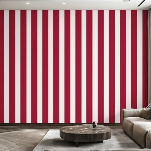 Generico Carta da Parati Righe Rosse Bianco, Fotomurale Moderne Righe per Camera da Letto Decorazioni Parete, Carta Parati Effetto Decorativi Wallpaper, 300 x 210 cm D&O161