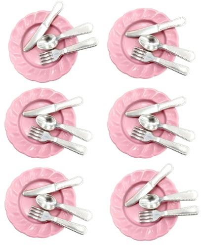 Pocoiau Lot de 6 couverts miniatures pour maison de poupée à l'échelle 1/12, décor de scène de salle à manger, ustensiles de cuisine réalistes, figurines et accessoires pour maison de poupée