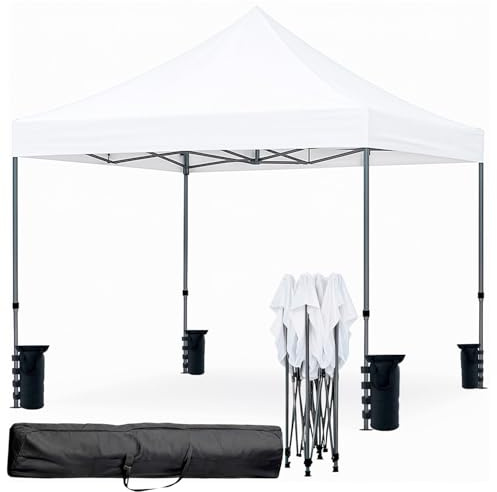Gazebo Professionale 3x3 M Richiudibile Automatico In Acciaio Con Telo Oxford 1200D PVC Impermeabile e Anti UV Struttura a Fisarmonica con Sacche Zavorra e Borsa Trasporto Sagre Feste Eventi (Bianco)