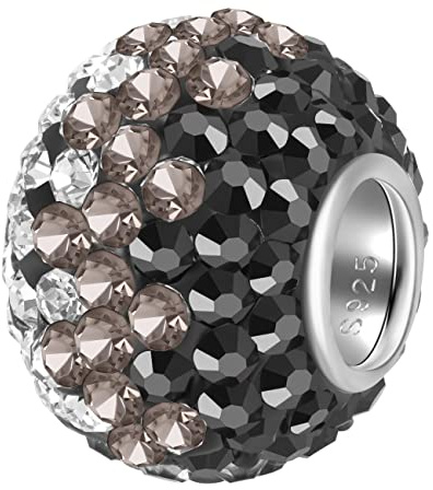 Andante-Stones 925 Sterling Silber Kristall Glitzer Strass Bead Charm *Mysterium* Schwarz Anthrazit Weiß als Kettenanhänger oder Element für Bettelarmbänder + Organzasäckchen