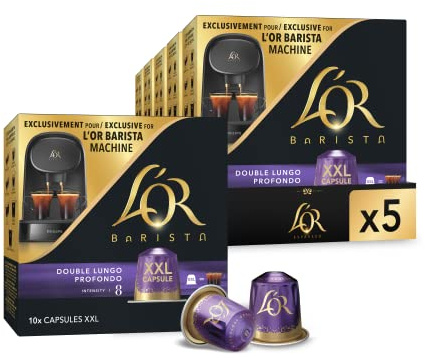 L'OR - Capsules XXL - Lungo Profondo - Intensité 8 - Compatibilité Exclusive L'OR BARISTA® - 5 lots de 10 capsules aluminium
