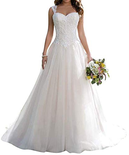 Robe de mariée longue en tulle avec bretelles, Ivoire, 48