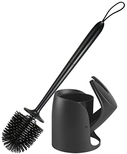 Braoses Escobilla de Inodoro Con Soporte - Juego de Silicona Con Mango Largo y Soporte de Cierre Automático Para Baño o Invitado de Pie (Negro)