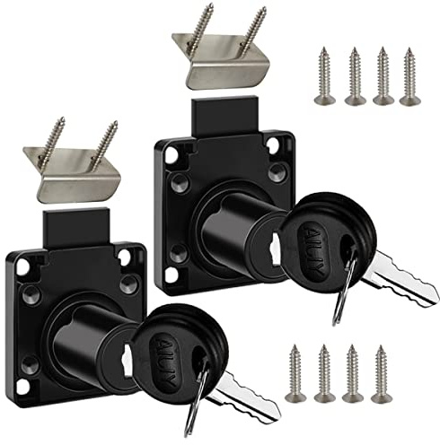 Cabinet Drawer Lock,Mailbox Lock, Model CT-138-22,for Fixing Important Documents and Drawers (Opening Diameter 0.75inch/19MM), Suitable for Door Panels with A Thickness of 17 mm-22 mm. 2 PCS [Black]