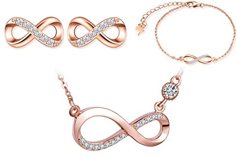 Yumilok 925 Silber Schmuckset Unendlichkeitssymbol Halskette Armband und Ohrringe Unendlichkeitssymbol Zirkonia Inlay Schmuck für Frauen Mädchen Weihnachten Geburtstag Geschenk, Cubic Zirkonia