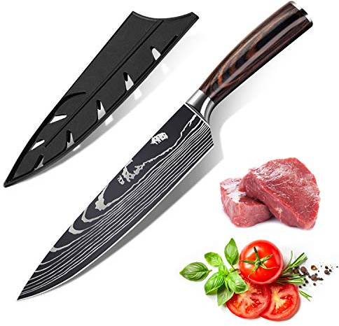 KEPEAK 20cm Küchenmesser, Scharfe Kochmesser aus Edelstahl in Mehreren Größen mit Bequemen Griff, Kochmesser Gegen Rost für die Küche/das Restaurant zu Hause (A)