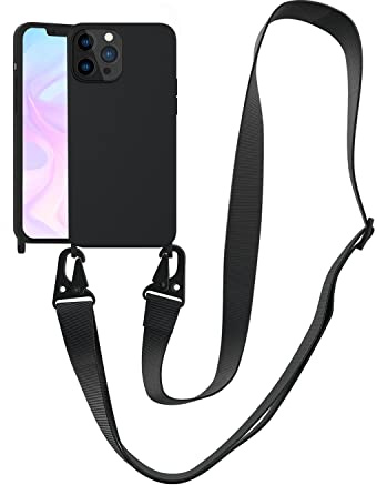 Handykette Handyhülle kompatibel mit Apple iPhone 11 Pro Necklace Hülle Nylon Schultergurt Weich Silikon TPU Cover mit Kordel zum Umhängen Schutzhülle mit Stylische Band(schwarz)
