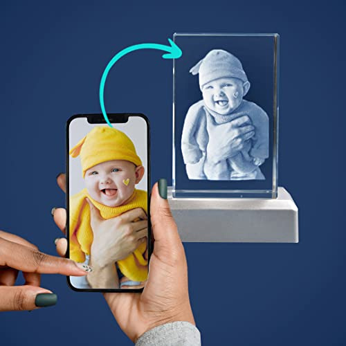 LOOXIS 3D Glasfoto - Ihr Foto in 3D in Glas gelasert - Fotogeschenk (mit Standard Leuchtsockel, S Hochformat)
