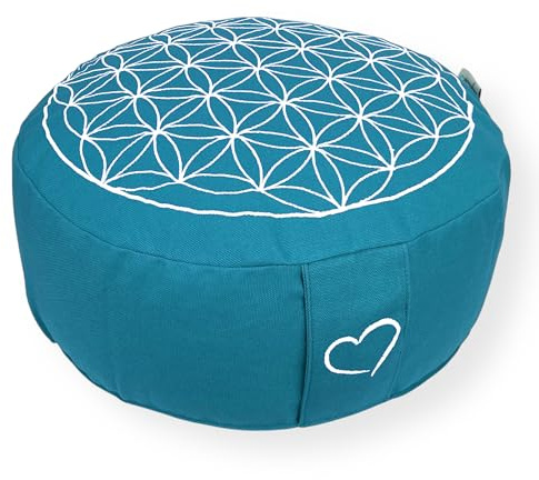 maylow Yoga mit Herz Yogakissen Meditationskissen mit Stickerei Blume des Lebens 33x15 cm für Anfänger und Geübte Bio-Dinkelspelz Füllung Bezug und Inlett Baumwolle waschbar