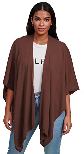 Glamexx24 Poncho Donna Sciarpa Cashmere Feeling Maglia Cappellino Donna Poncho Cardigan XXL Mantovana per Primavera e Autunno Made in Italy, marrone, Taglia unica