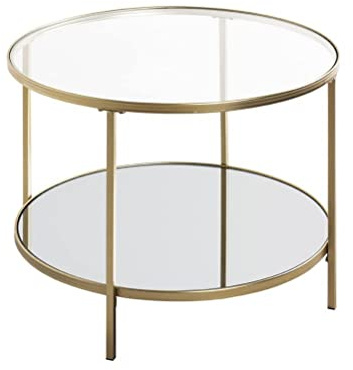 HAKU runder Beistelltisch mit Glasplatte Gold Metall Couchtisch mit Sicherheitsglas 5 mm Spiegel 5 mm - Maße: H 45 x Ø 60 cm Style: Art Deco