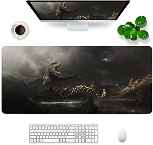 Tapis de souris de jeu XXL sur le thème des animaux féroces - 88,9 x 40,9 x 0,3 cm - Grand tapis de souris pour bureau avec design personnalisé pour ordinateur portable, ordinateur (dinosaure - 1)