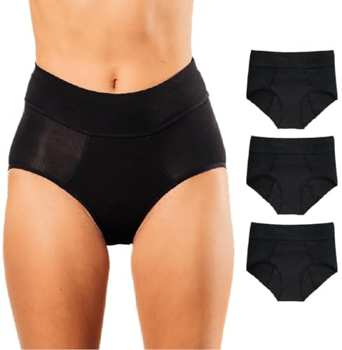 Bambody Absorbent Panties, Period Underwear for Women and Teens - All-Day Long - Overnight Protection- Postpartum, Leakproof - X-Large - 3 Pack: Black (High Waist)
