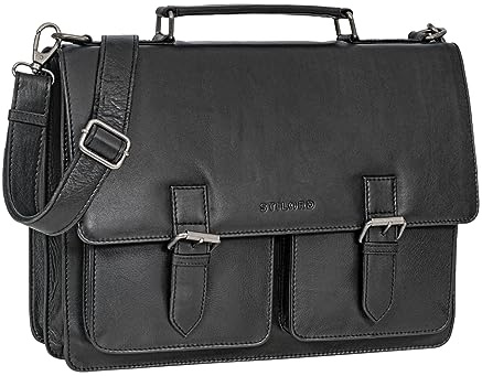 STILORD Amandus Aktentasche Herren Leder Groß Damen Ledertasche Lehrer Laptoptasche 14 Zoll Businesstasche Vintage Echtleder Lehrertasche Leder Farbe:schwarz