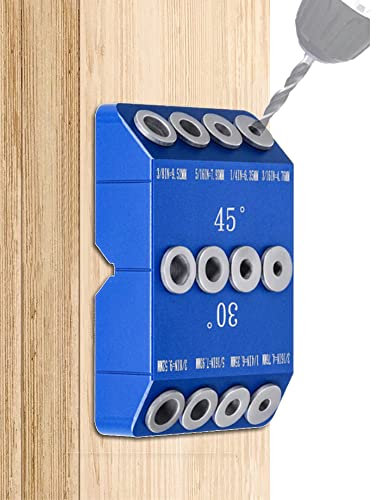 Frunimall Winkelbohrlochführung, 30/45/90° abgewinkelte Bohrlochvorrichtung für abgewinkelte und gerade Lochbohrschablone für Holzpfosten (Blau)