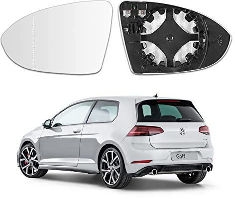 Passend für Golf 7 Spiegelglas Links, Spiegelglas Golf 7 Original mit Trägerplatte - Golf 7 Spiegelglas Fahrerseite Beheizbar Asphärisch OEM：5G0 857 521