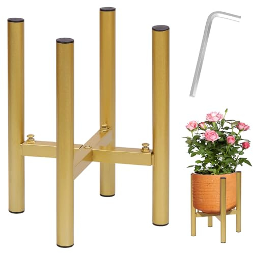 Mardatt Verstellbarer Pflanzenständer, moderner Blumenhalter, Metall, Pflanzenregal, Organizer für drinnen und draußen, stabiles Display (Gold)